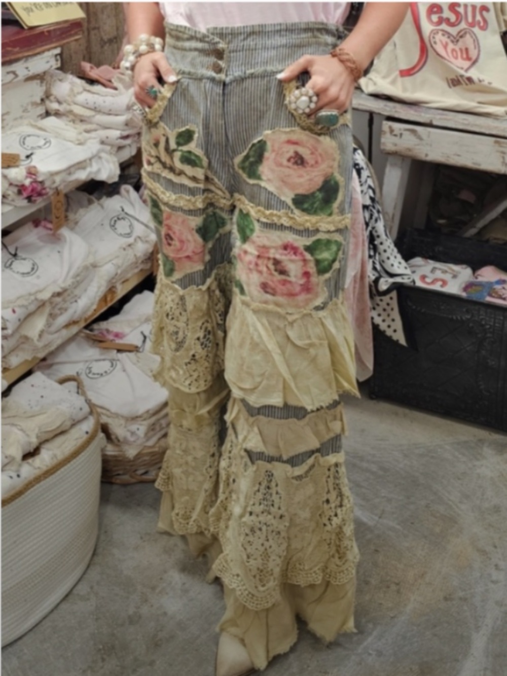 ❤️ A RARE BIRD “ ROSIE“ A RARE BIRD HAND MADE ROSE PANT WITH ANTIQUE TEA WASH 91 - Picture 8 of 9